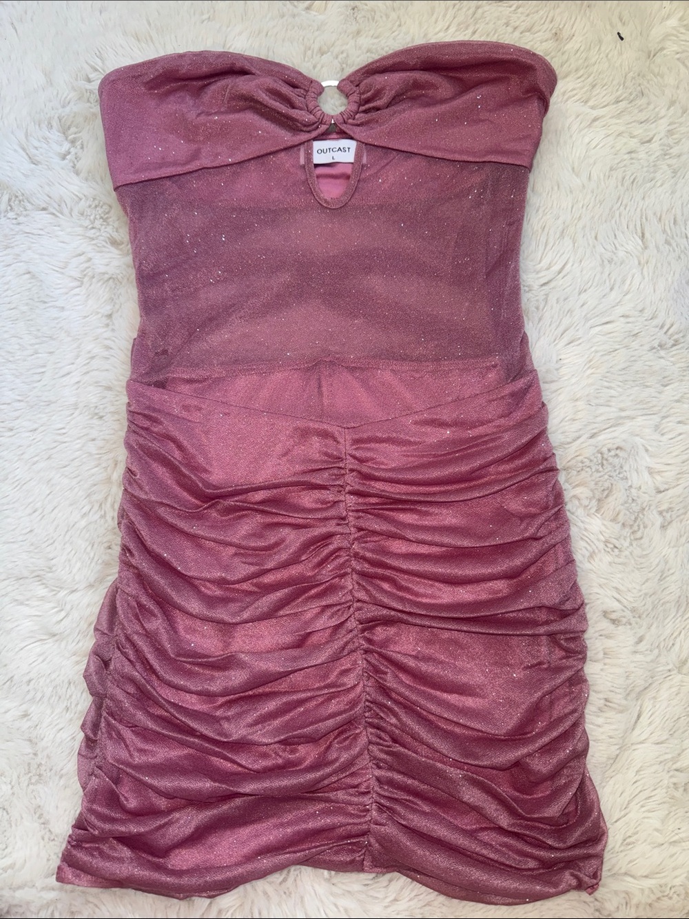 Outcast Sparkle Ruched Strapless Mini Dress - Dusty Rose